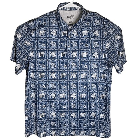 Reyn Spooner Men's Reverse Flag Flower Bird 1/4 Button Down Shirt Blue XL NWOT - Picture 1 of 8